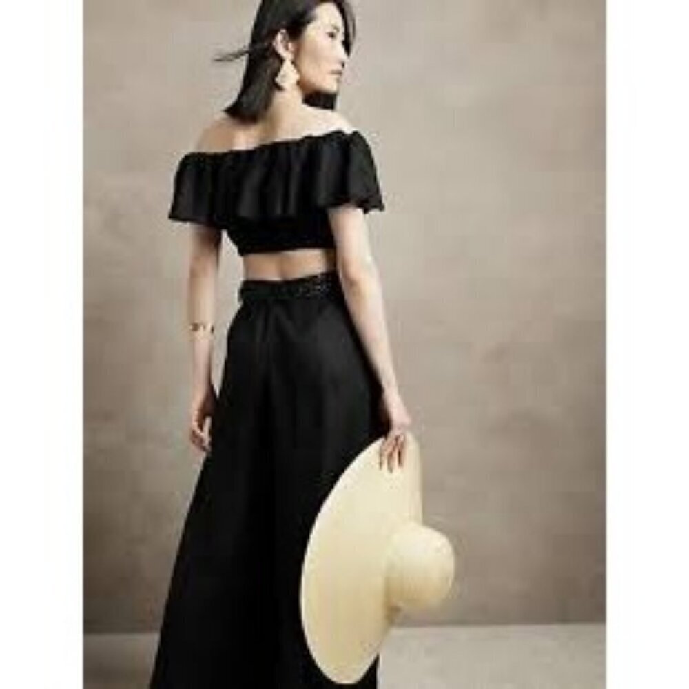 Banana Republic Meridian Black  Linen Pant with Matching Top Size S 4 - Picture 2 of 12